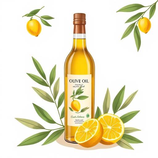 Bottle of extra virgin olive oil from Calabria, featuring a bergamot illustration