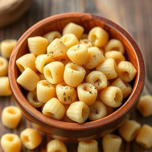 Handmade Calabrian pasta, orecchiette, displayed in a wooden bowl