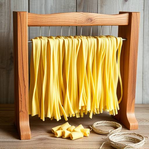 Handmade Cavatelli Pasta drying on a wooden rack