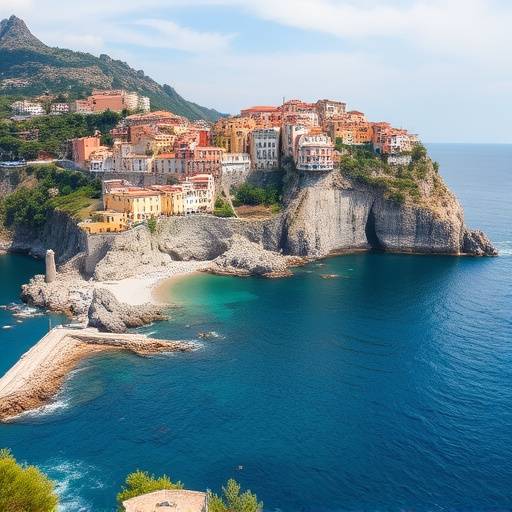 Panoramic view of the town of Tropea, Calabria, perched on a cliff overlooking the Tyrrhenian Sea